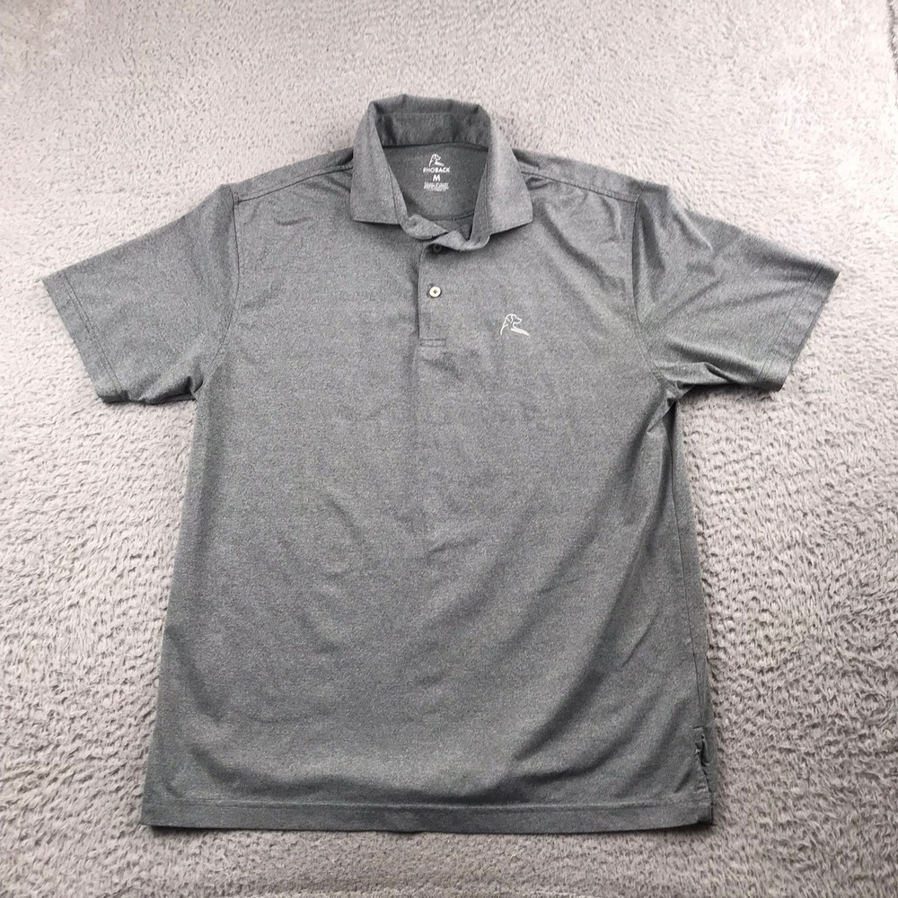 Rhoback Polo Shirt Mens M Heather Gray Performance Short Sleeve Embroidered Logo